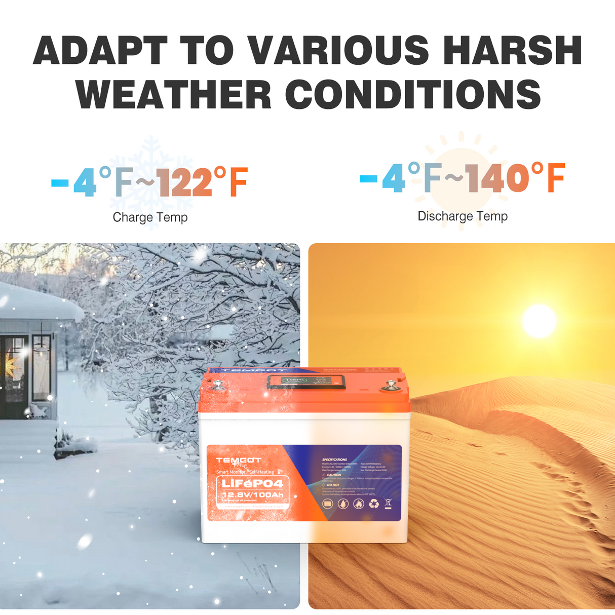 12V 100Ah Group 24 Battery adapt to various weather conditions