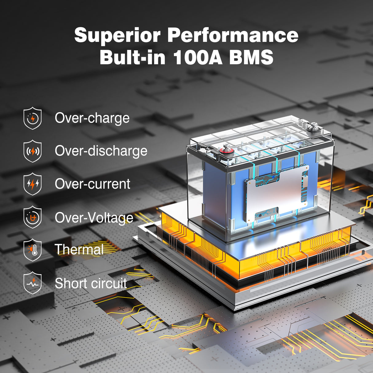 Temgo 12V100Ah self-heating lithium battery BMS protection