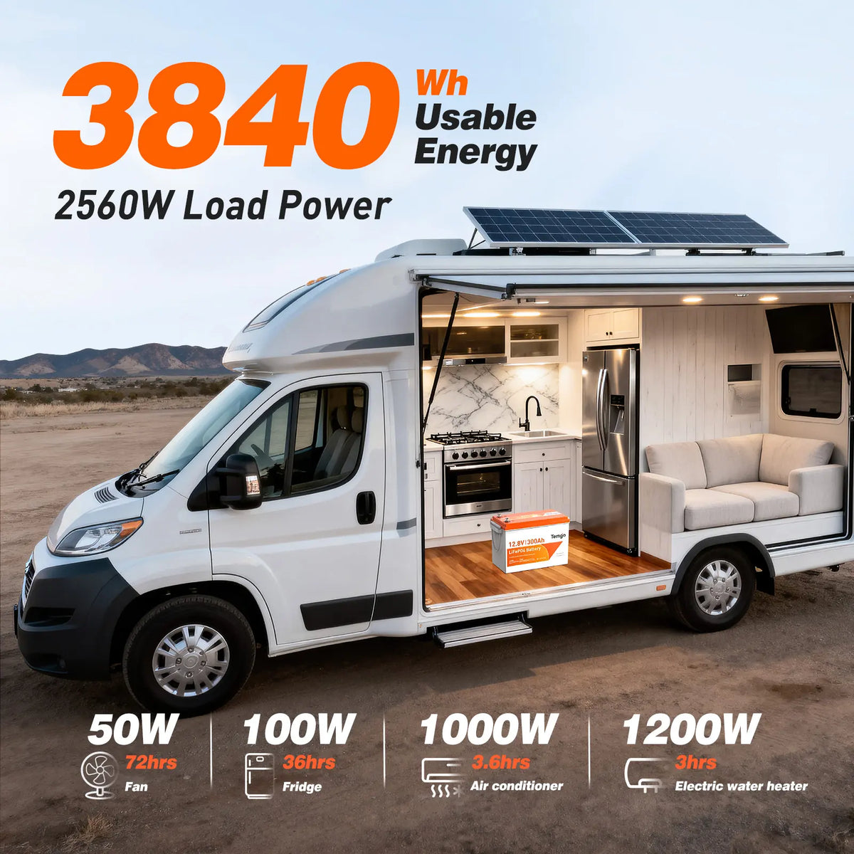 Temgo 12V 300Ah Bluetooth Lithium Battery for Trolling Motors, RVs, Trailers, Campers, Off Grid CA