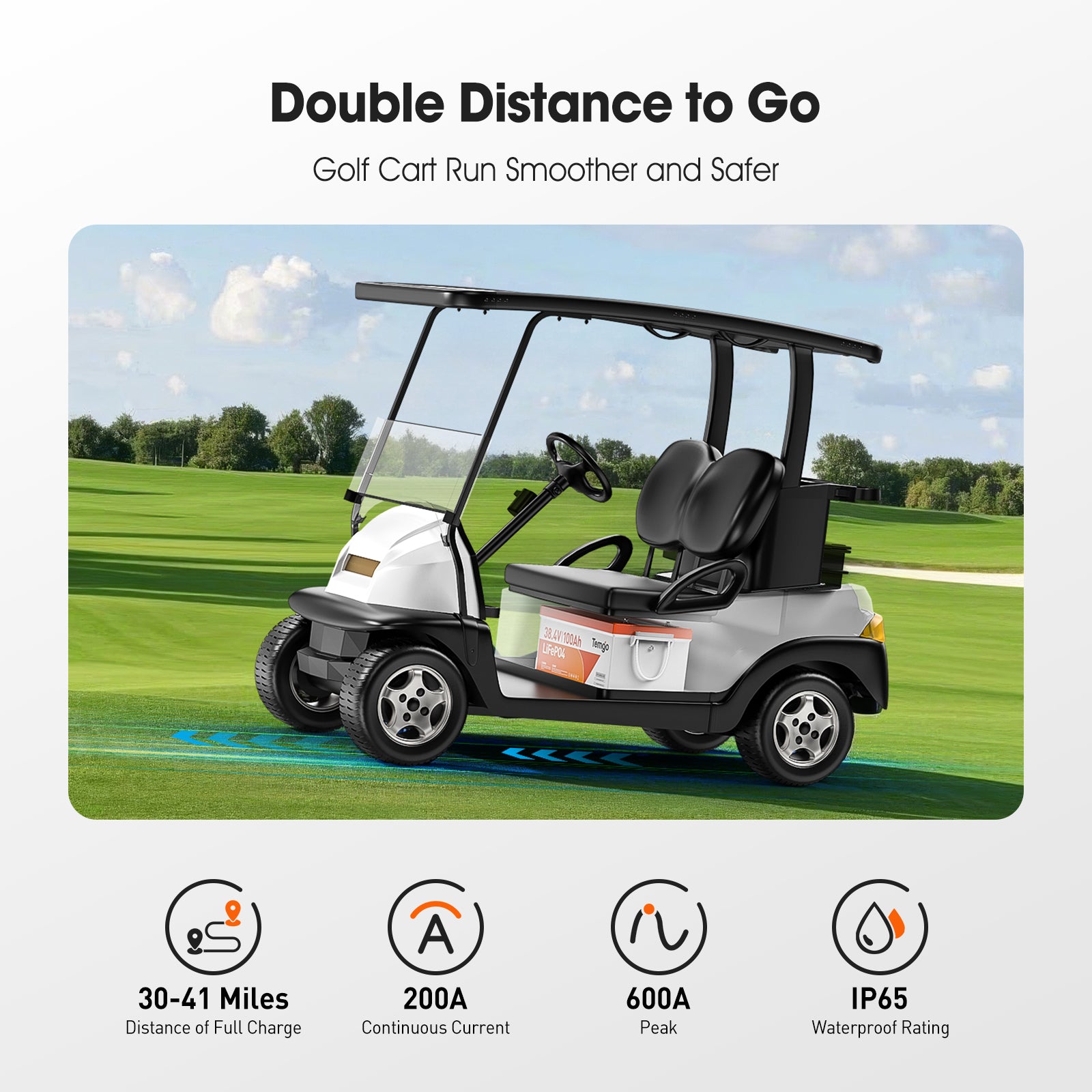 Temgo 36V 100Ah 3.84kWh Lithium Golf Cart Battery with LCD Screen Display Temgo 36V 100Ah 3.84kWh Lithium Golf Cart Battery with LCD Screen Display