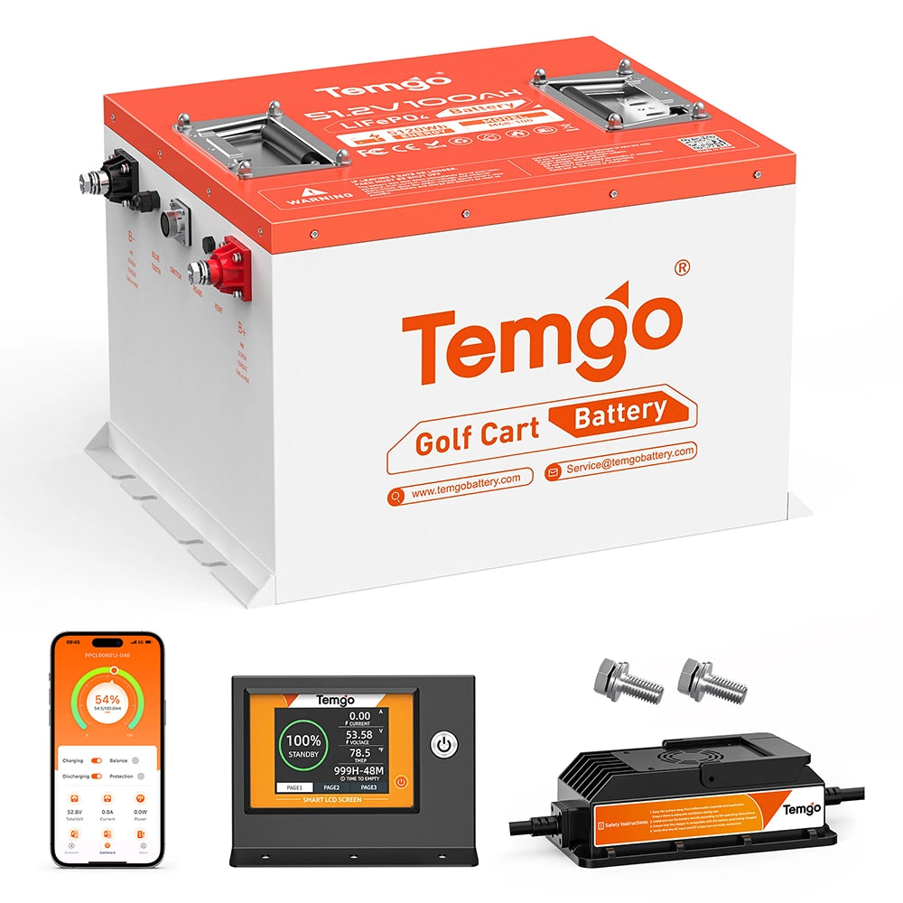 Temgo 48V 100Ah Golf Cart Lithium Battery Conversion Kit, IP67 for All-Weather Use