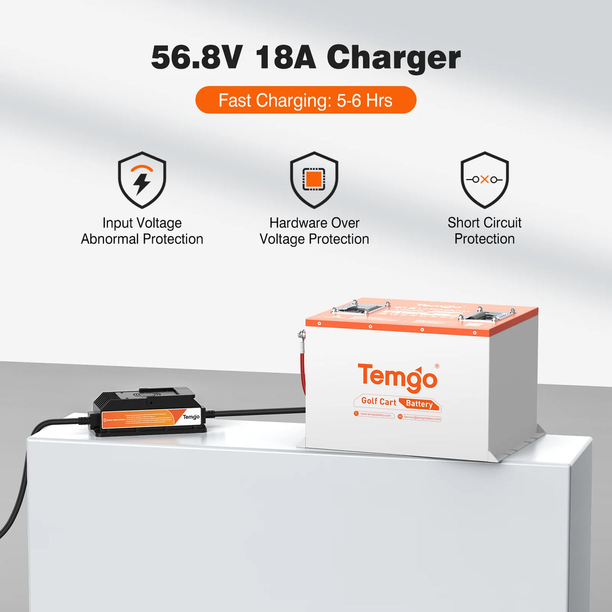 Temgo 48V 100Ah 5.12kWh Lithium Golf Cart Battery with SOC Indicator Display, Built-in 200A BMS & Bluetooth, 5000+ Cycles & IP67, 16S1P