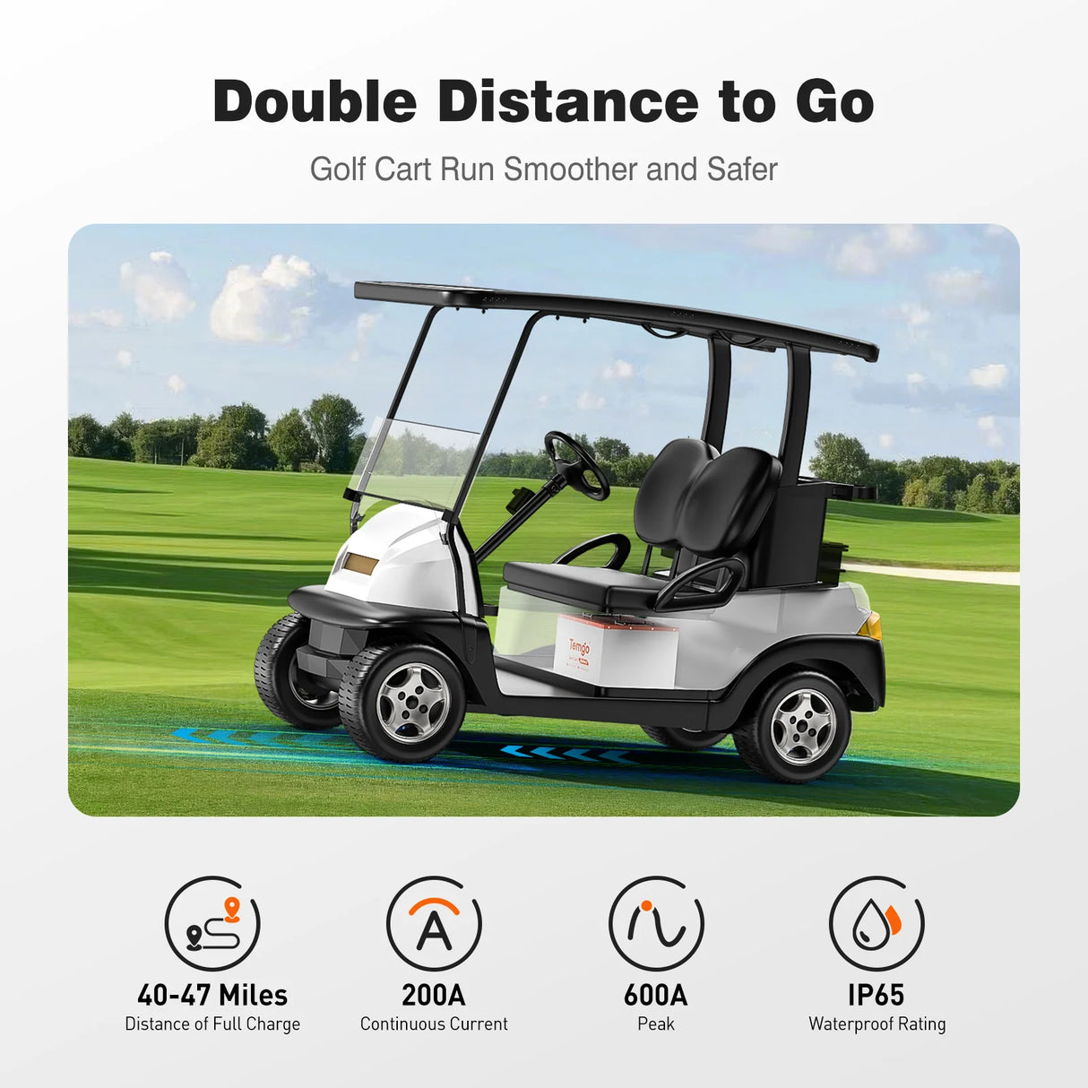 Temgo 48V 100Ah 5.12kWh Lithium Golf Cart Battery with SOC Indicator Display, Built-in 200A BMS & Bluetooth, 5000+ Cycles & IP67, 16S1P