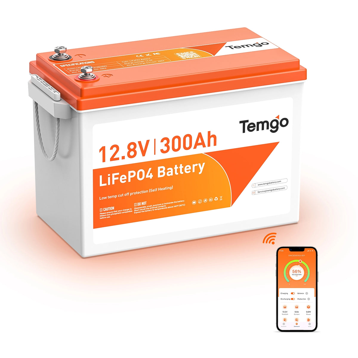 overview of Temgo 12V 300Ah LiFePO4 battery