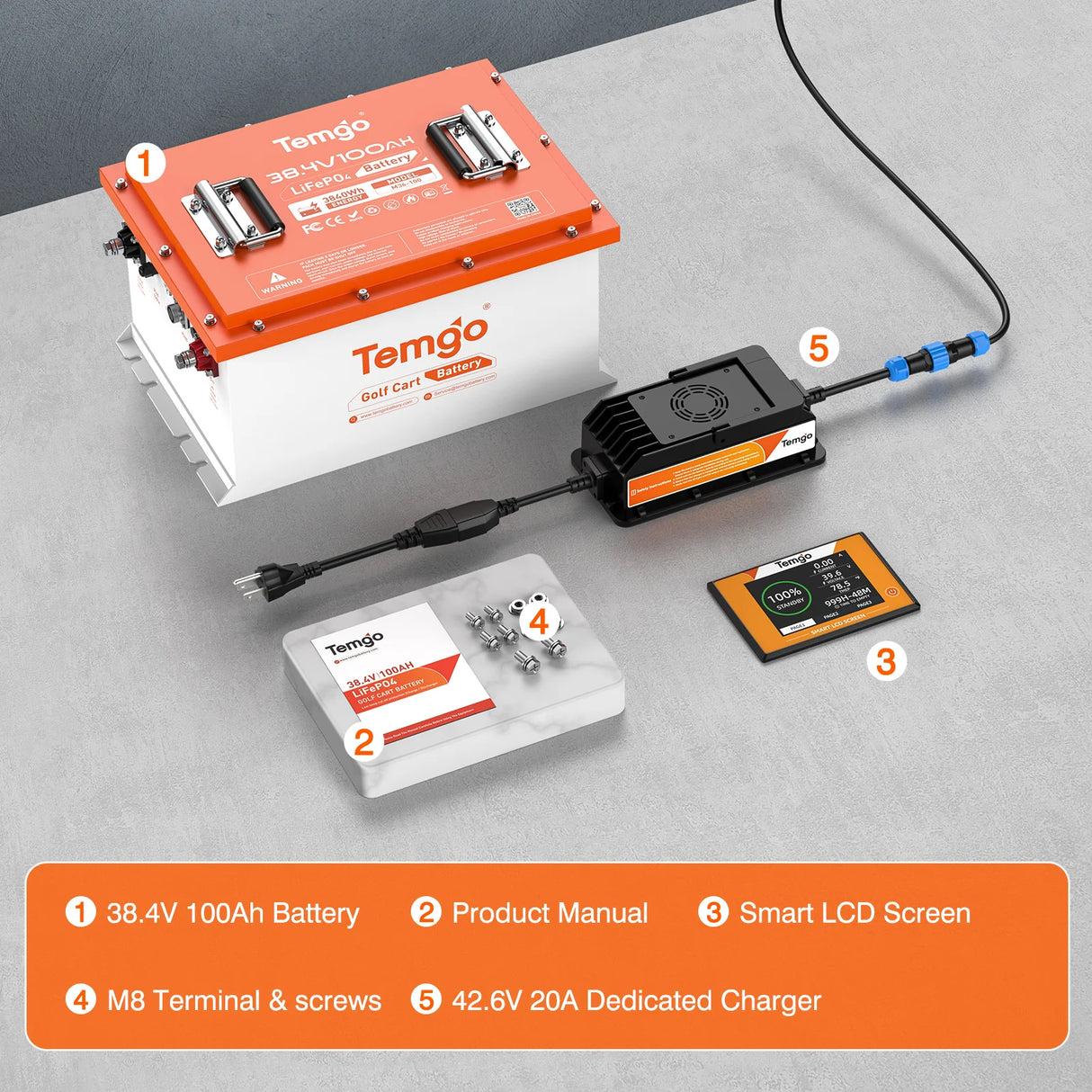 Temgo 36V 100Ah 3.84kWh Lithium Golf Cart Battery