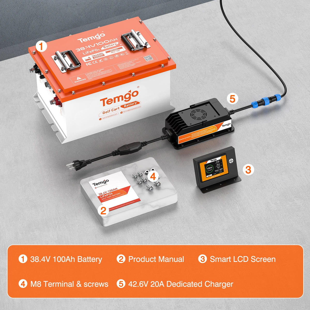 Temgo 36V 100Ah LiFePO4 Golf Cart Battery Conversion Kit