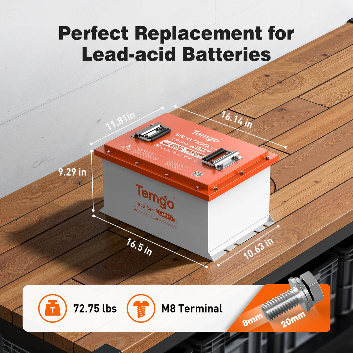 Temgo 36V 100Ah 3.84kWh Lithium Golf Cart Battery