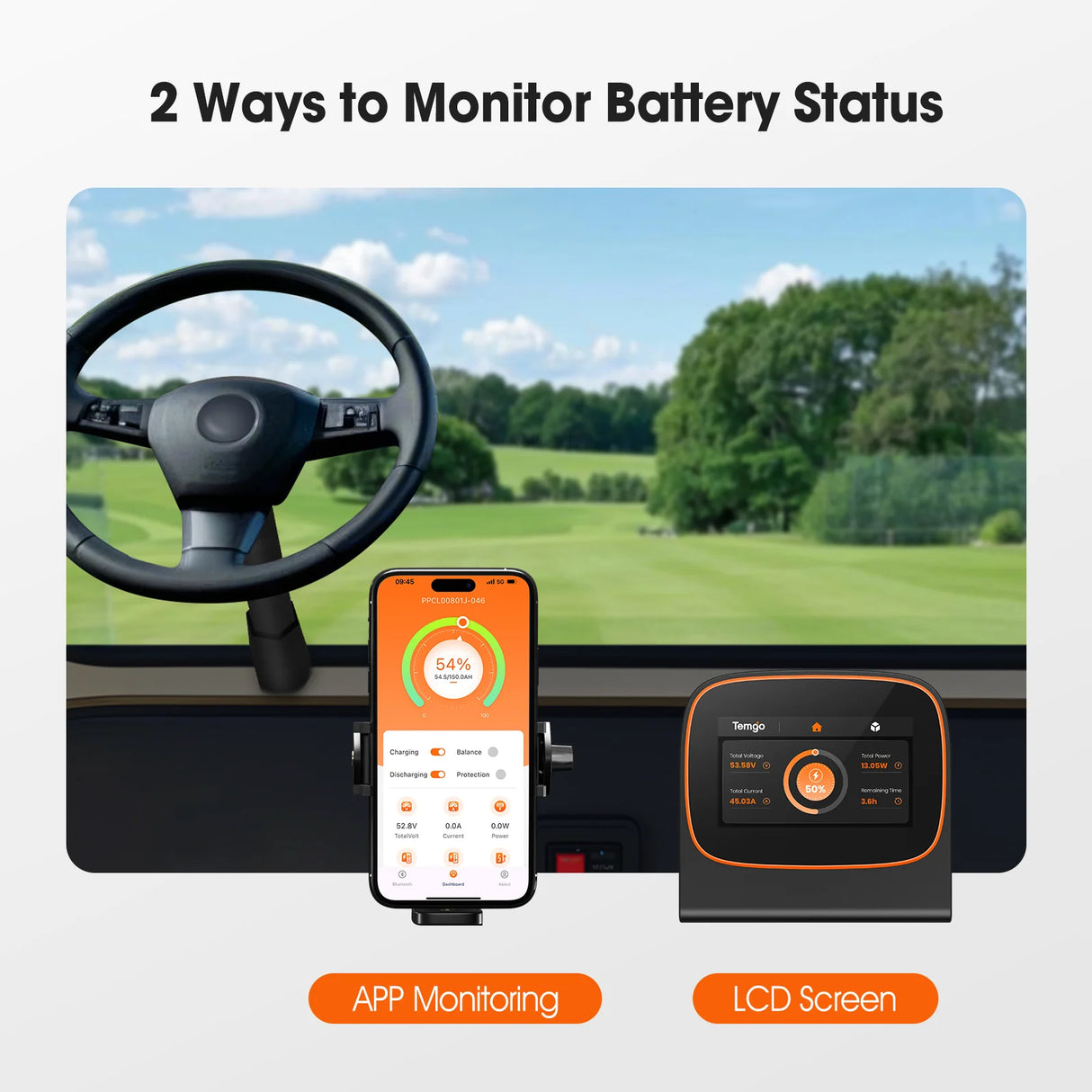 【Pre-Order】Temgo 48V(51.2V) 150ah Lithium Golf Cart Battery, Complete Upgrade Kit with Charger, LCD Display & App, Built-in 200A BMS, Max 10.24kW Power Output