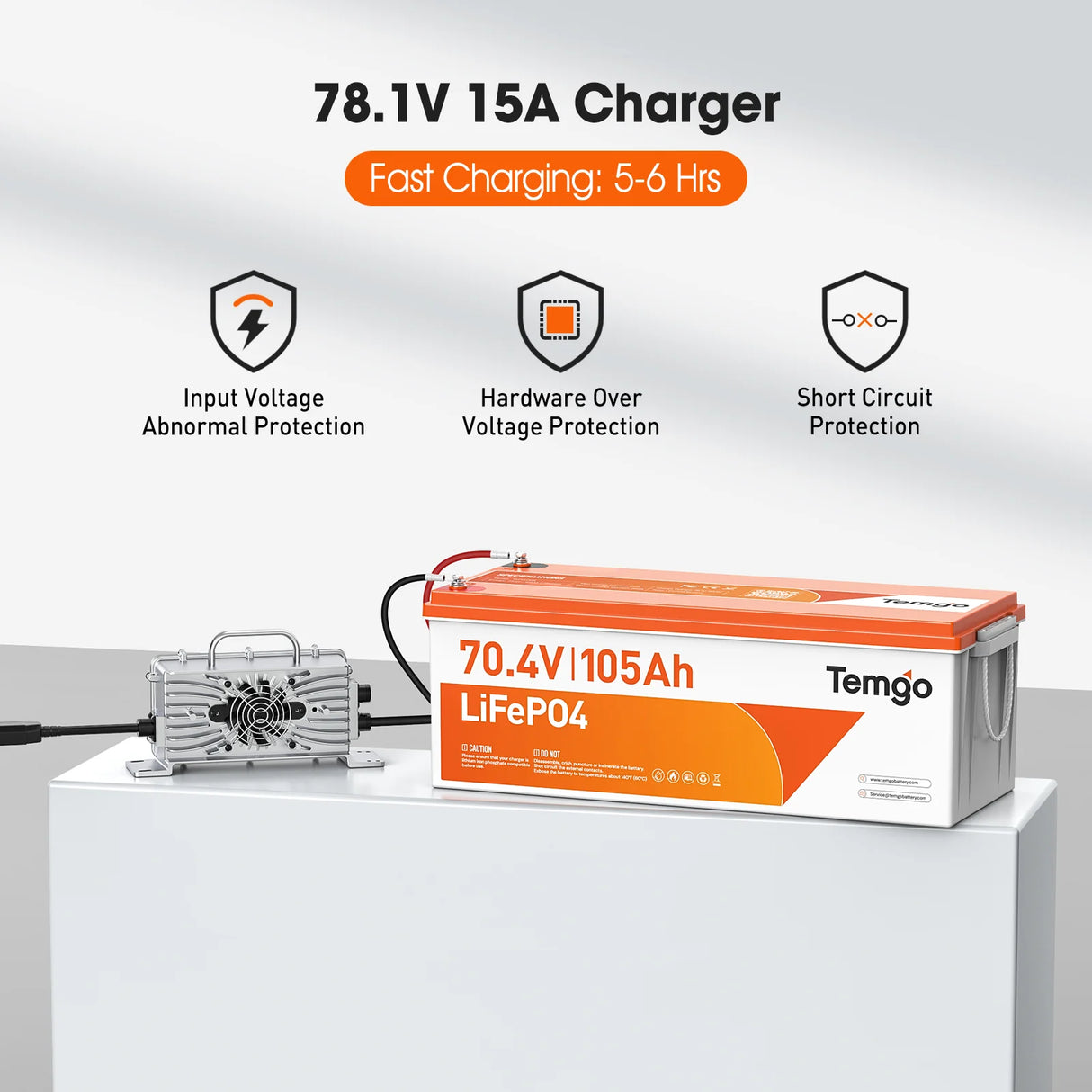 Temgo 72V 105Ah Lithium Golf Cart Battery, Complete Upgrade Kit with 78.1V 15A Charger, LCD Display & Bluetooth App, Built-in 200A Smart BMS, Max 14.08kW Output