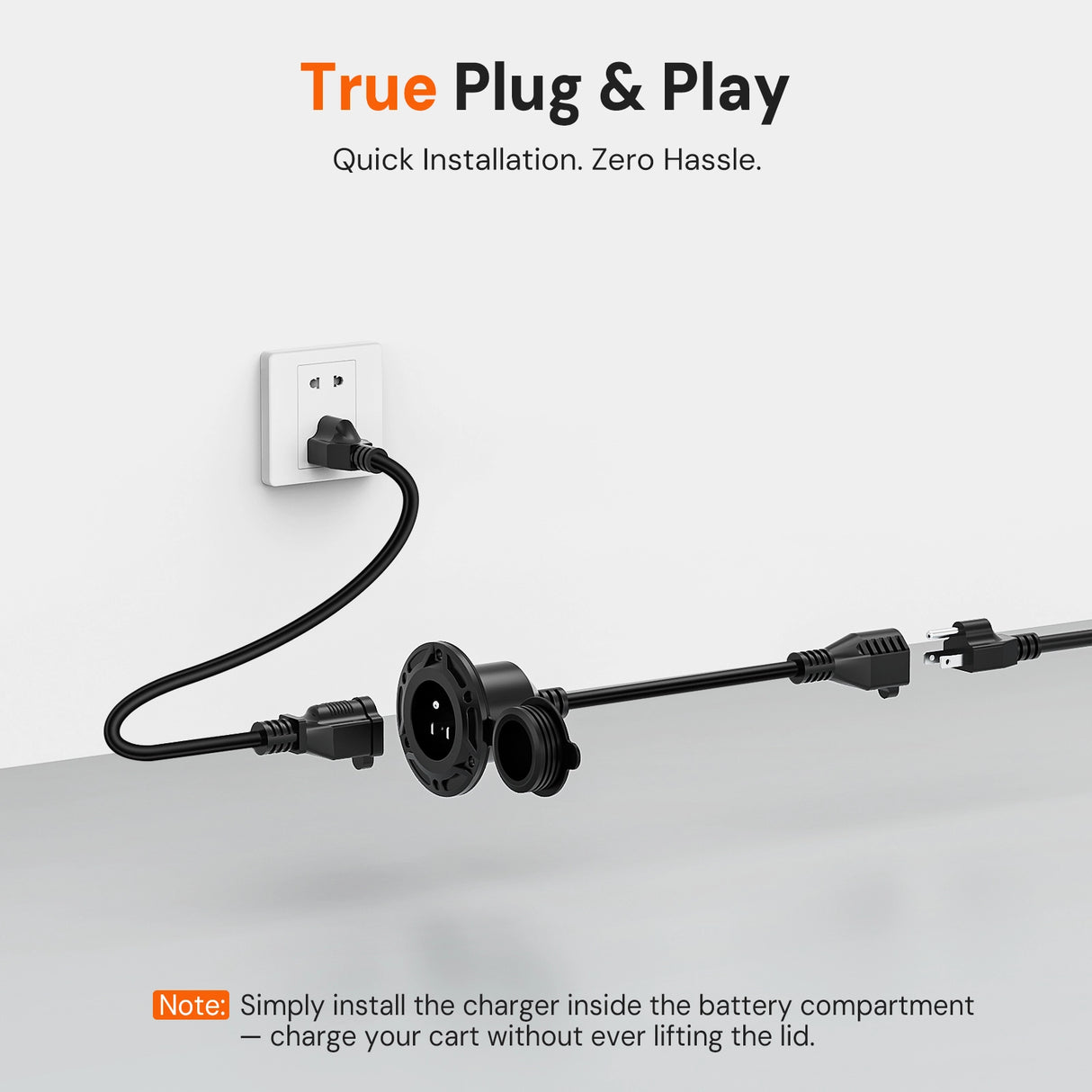 【Pre-order】125V 15A AC Power Inlet Port Plug with 16.5in Cord & 9.84ft Extension Cable, Waterproof Cap, 14AWG, Golf Cart & Outdoor Charging Socket Kit