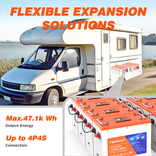 Temgot LiFePO4 12V 230Ah 2944Wh Battery with Touchable LCD Screen, Built-in 200A BMS & Bluetooth, 5000+ Cycles, Perfect for RV, Trailer, Camper, Motorhomes, Marine & Boat, Off Grid