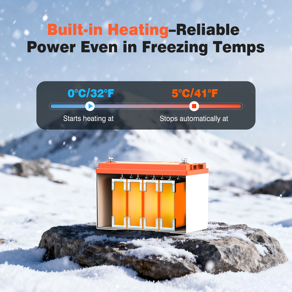 Low-temperature protection of Temgo 12V100Ah self-heating lithium battery