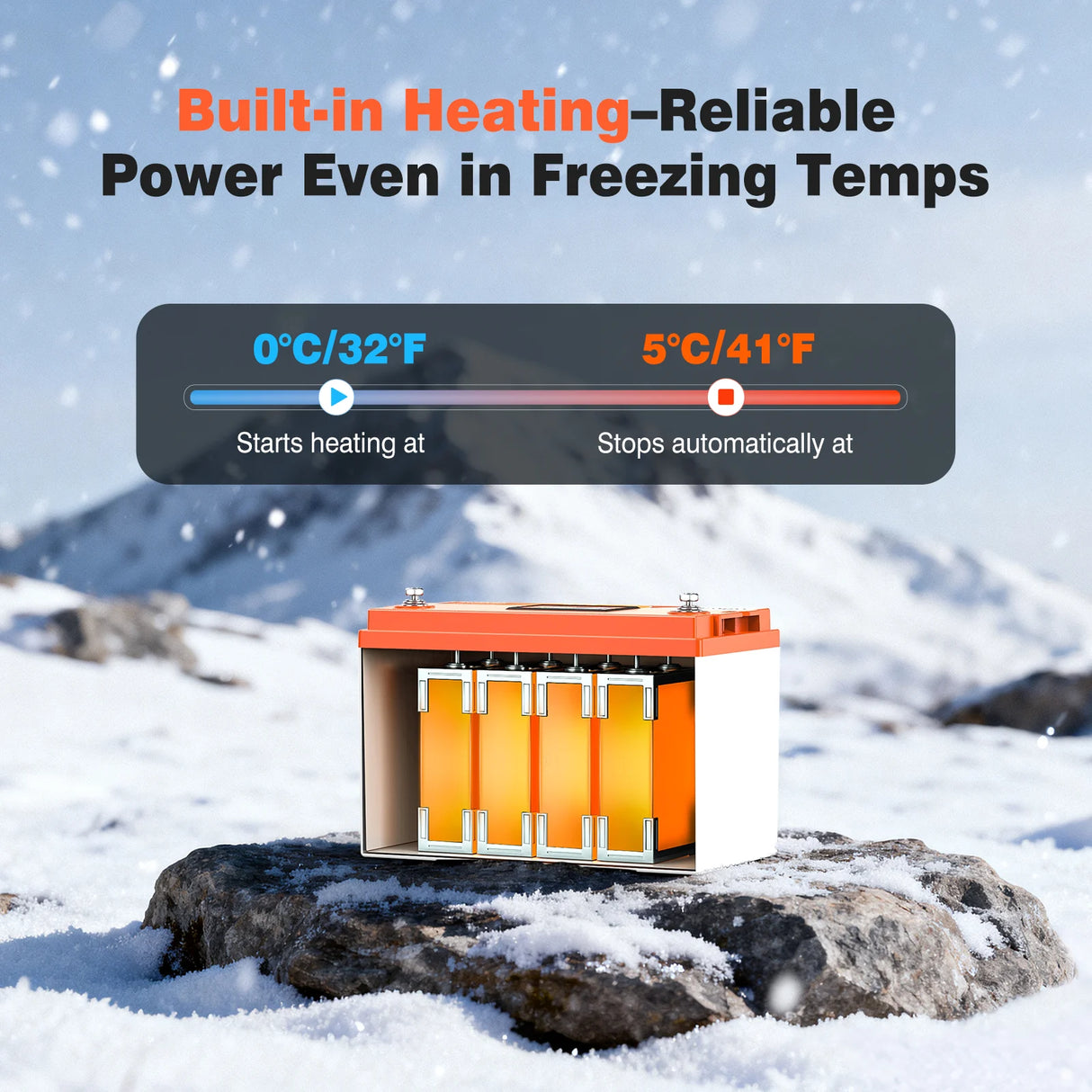 Temgo LiFePO4 12V 100Ah 1280Wh Self-Heating Battery with Touchable LCD Screen, Built-in 100A BMS & Bluetooth, 5000+ Cycles, Ideal for RVs & Campers, Marine, Solar, Off-Grid