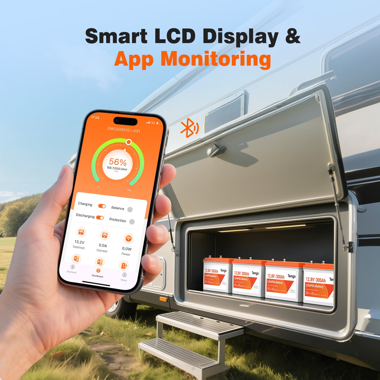 Temgo 12V 300Ah heated battery with app monitoring