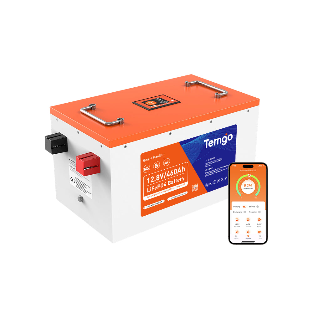 Temgo LiFePO4 12V 460Ah 5888Wh Battery with Touchable LCD Screen, Built-in 300A BMS & Bluetooth, 5000+ Cycles, Perfect for RVs, Yacht, Marine, Boat, Home Energy, Server Rack