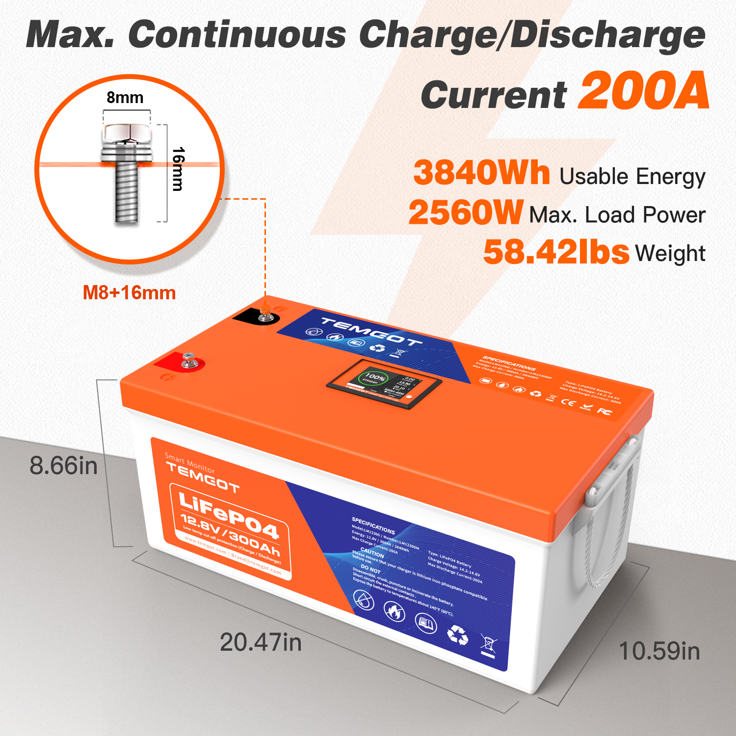 12V 100AH Bluetooth LiFePO4 Lithium Battery with Self-Heating, Built-in  100A BMS, Supports Low Temp Charging(-4°F), 5000+ Cycles, Perfect for