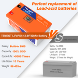 Temgot LiFePO4 12V 300Ah 3840Wh Battery with Touchable LCD Screen, Built-in 200A BMS & Bluetooth, 5000+ Cycles, Perfect for RV, Trailer, Camper, Motorhomes, Off Grid, Trolling Motor