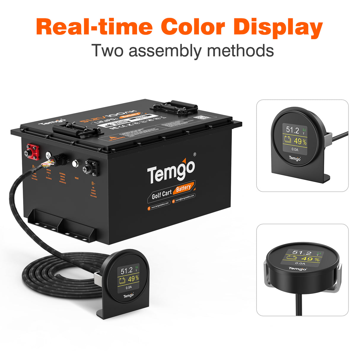 Temgo 48V 100Ah Lithium Golf Cart Battery Conversion Kit with Bluetooth APP, SPCC casing