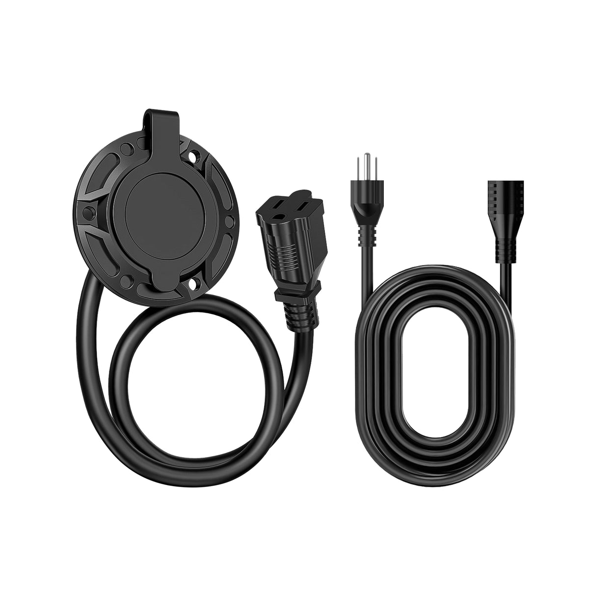 【Pre-order】125V 15A AC Power Inlet Port Plug with 16.5in Cord & 9.84ft Extension Cable, Waterproof Cap, 14AWG, Golf Cart & Outdoor Charging Socket Kit