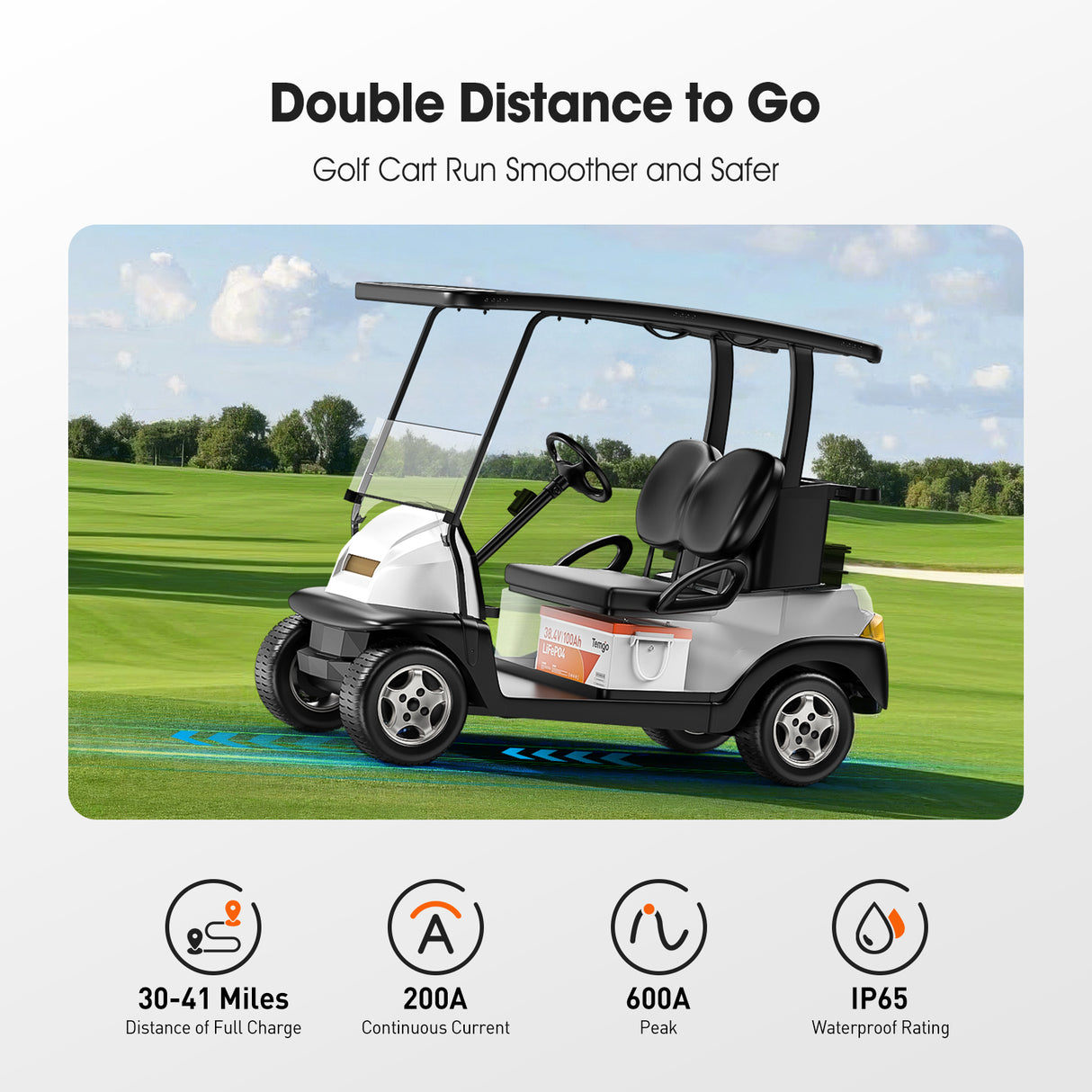 Temgo 36V 100Ah 3.84kWh Lithium Golf Cart Battery with LCD Screen Display, Built-in 200A BMS & Bluetooth, 5000+ Cycles, 12S1P