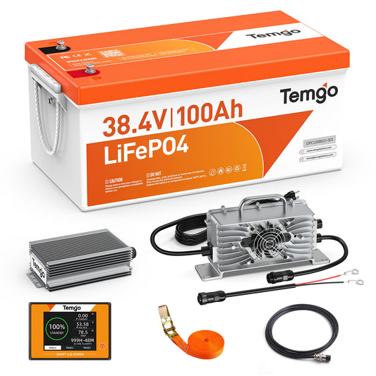 Temgo 36V 100Ah 3.84kWh Lithium Golf Cart Battery with LCD Screen Display, Built-in 200A BMS & Bluetooth, 5000+ Cycles, 12S1P