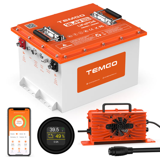 Temgo 36V 105Ah 4.03kWh Lithium Golf Cart Battery with SOC Indicator Display, Built-in 300A BMS & Bluetooth, 4000+ Cycles & IP67, 12S1P