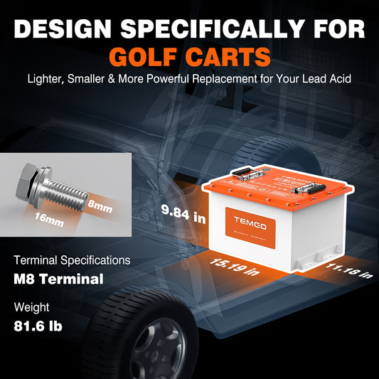 Temgo 36V 105Ah 4.03kWh Lithium Golf Cart Battery with SOC Indicator Display, Built-in 300A BMS & Bluetooth, 4000+ Cycles & IP67, 12S1P