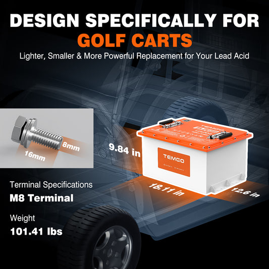 Temgo 48V 105Ah 5.37kWh Lithium Golf Cart Battery with SOC Indicator Display, Built-in 200A BMS & Bluetooth, 4000+ Cycles & IP67, 16S1P