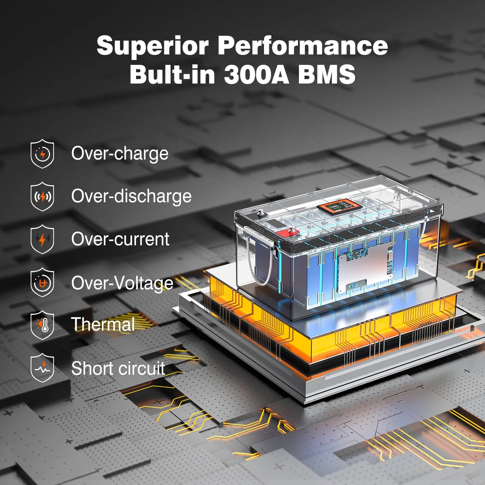 Temgo LiFePO4 12V 300Ah 3840Wh Self-Heating Battery with Touchable LCD Screen, Built-in 200A BMS & Bluetooth, 5000+ Cycles, Perfect for RVs, Motorhomes, Off Grid, Trailer & Camper