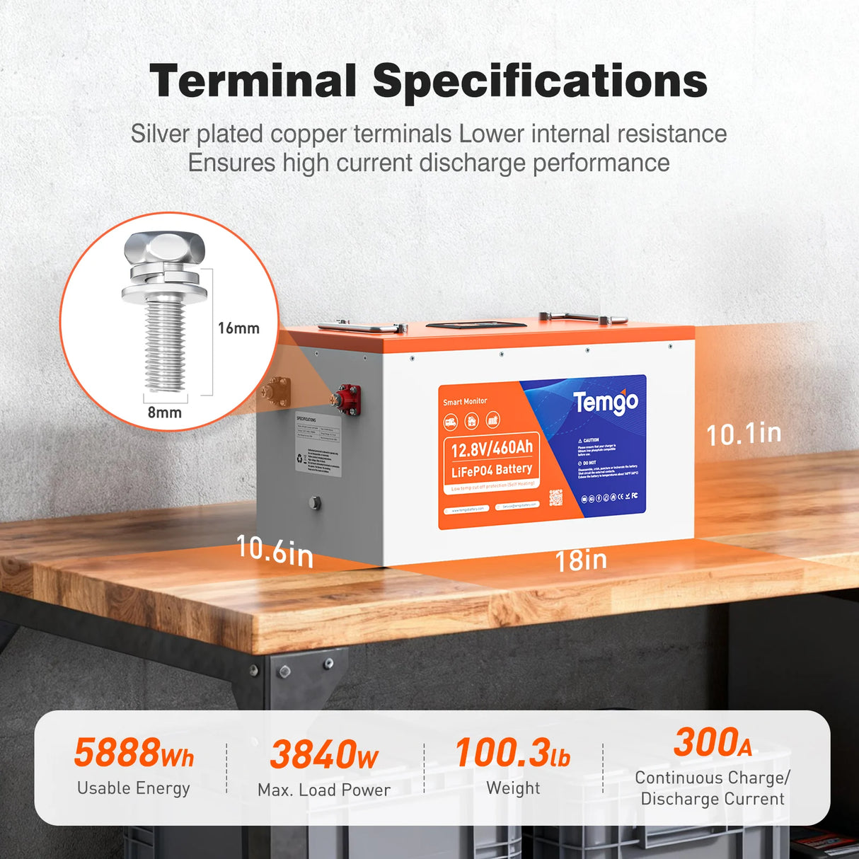 Temgo LiFePO4 12V 460Ah 5888Wh Battery with Touchable LCD Screen, Built-in 300A BMS & Bluetooth, 5000+ Cycles, Perfect for RVs, Yacht, Marine, Boat, Home Energy, Server Rack