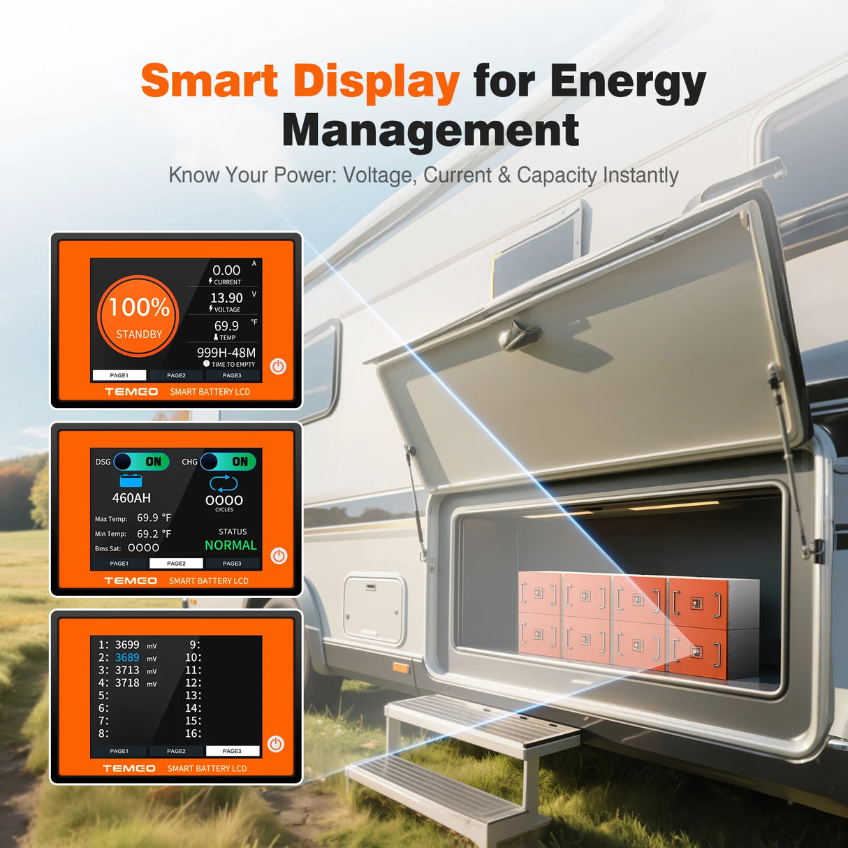 Temgo LiFePO4 12V 460Ah 5888Wh Battery with Touchable LCD Screen, Built-in 300A BMS & Bluetooth, 5000+ Cycles, Perfect for RVs, Yacht, Marine, Boat, Home Energy, Server Rack