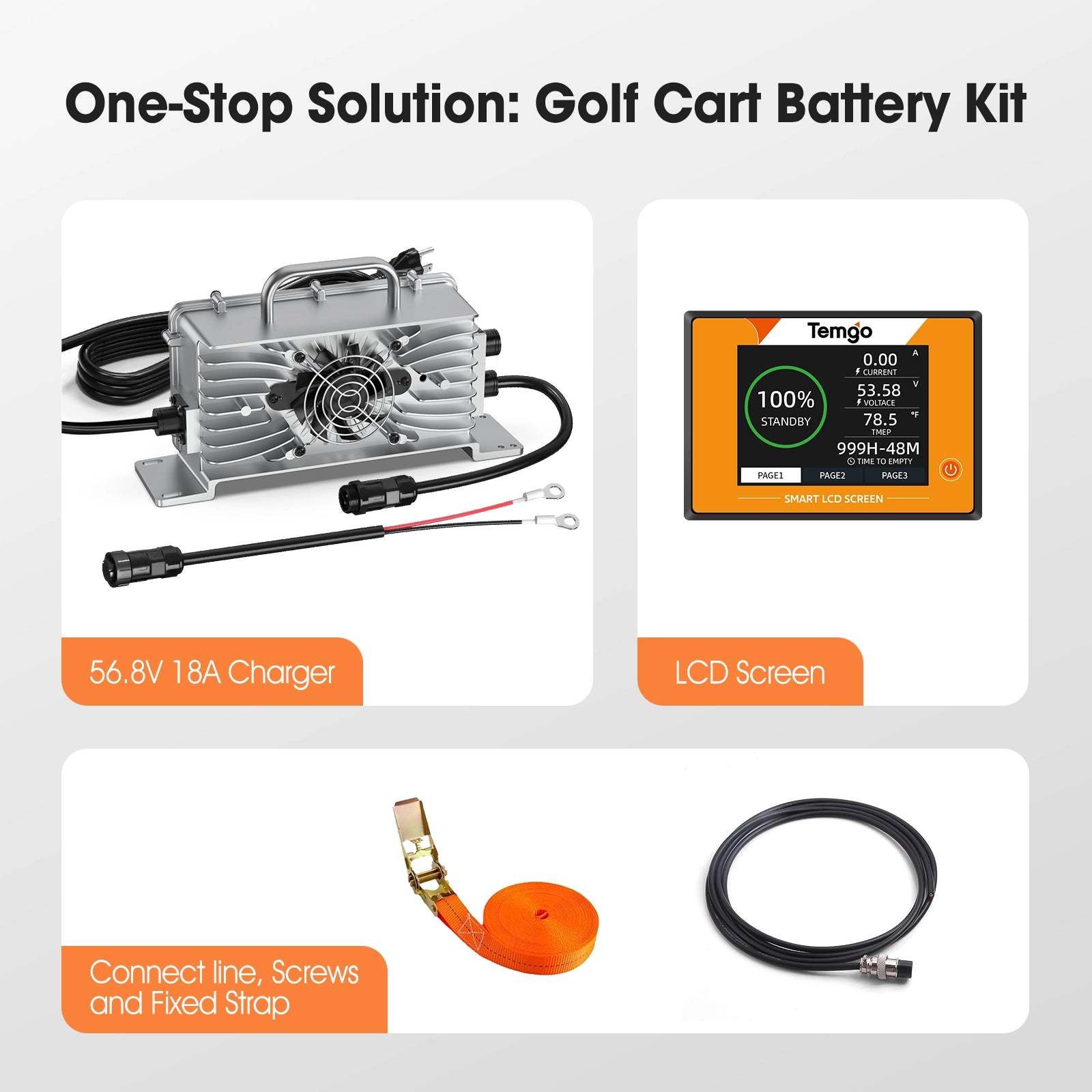 Temgo 36V 100Ah 3.84kWh Lithium Golf Cart Battery with LCD Screen Display, Built-in 200A BMS & Bluetooth, 5000+ Cycles, 12S1P