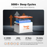 Temgo 48V 100Ah 5.12kWh Lithium Golf Cart Battery with SOC Indicator Display, Built-in 200A BMS & Bluetooth, 5000+ Cycles & IP67, 16S1P