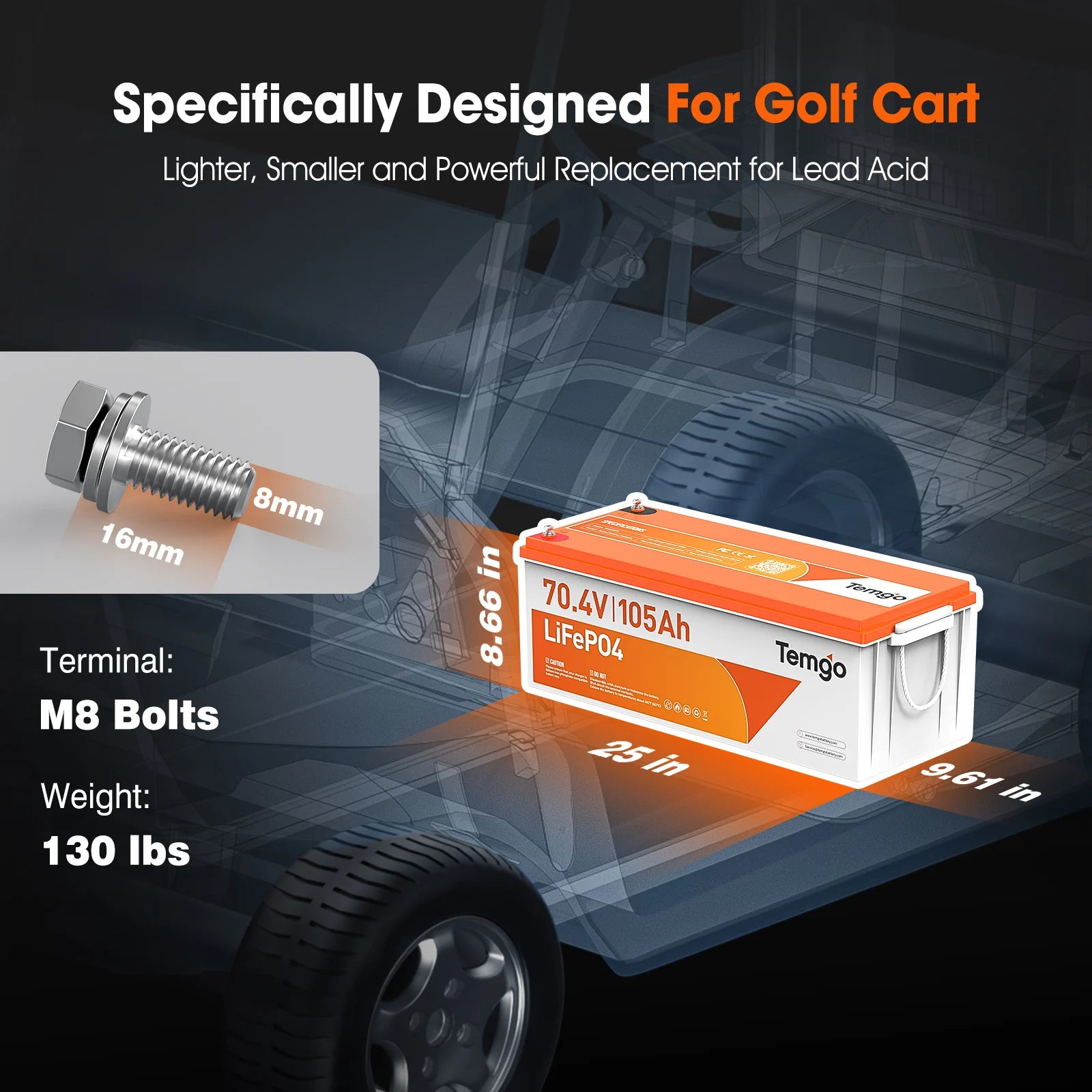 Temgot 72V 105Ah Golf Cart Battery