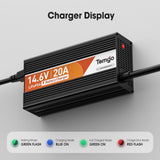 14.6V 20A Smart Battery Charger, LiFePO4 Battery Charger for 12V Lithium Battery, Perfect for LiFePO4 Battery Recharging, Support Fast Charging