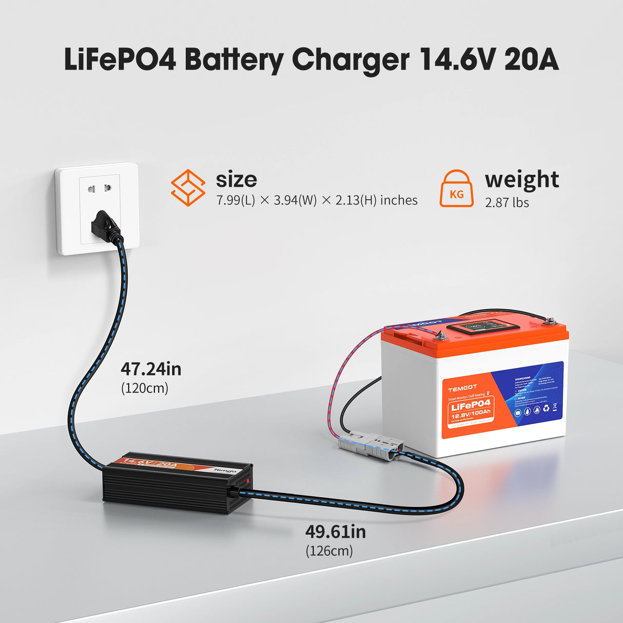 14.6V 20A Smart Battery Charger, LiFePO4 Battery Charger for 12V Lithium Battery, Perfect for LiFePO4 Battery Recharging, Support Fast Charging