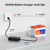 14.6V 20A Smart Battery Charger, LiFePO4 Battery Charger for 12V Lithium Battery, Perfect for LiFePO4 Battery Recharging, Support Fast Charging
