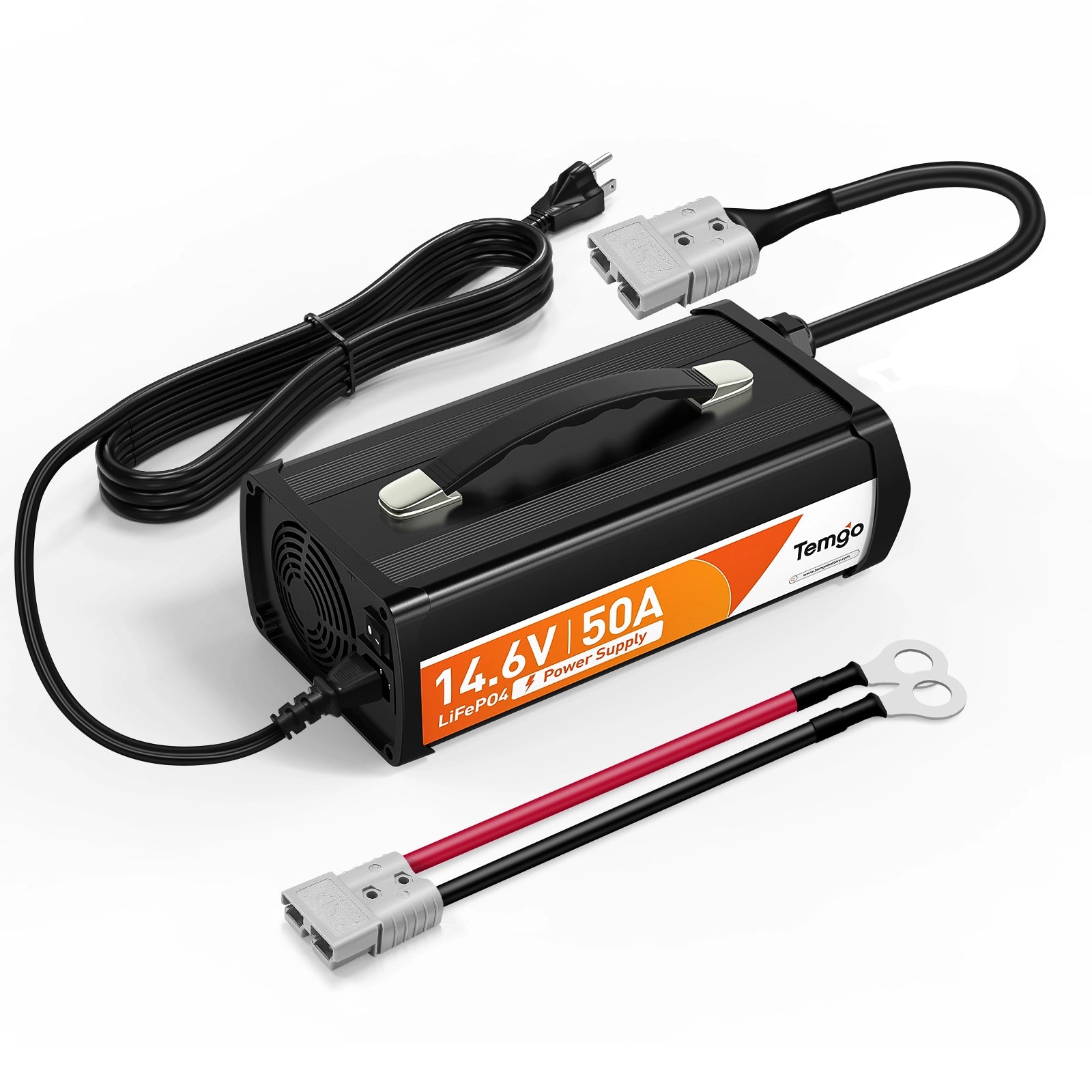 Temgot 14.6V 50A LiFePO4 Battery Charger, Fast Charging Lithium Battery Charger with Smart Activation, LED Indicator, Wire Lugs & Full Protection