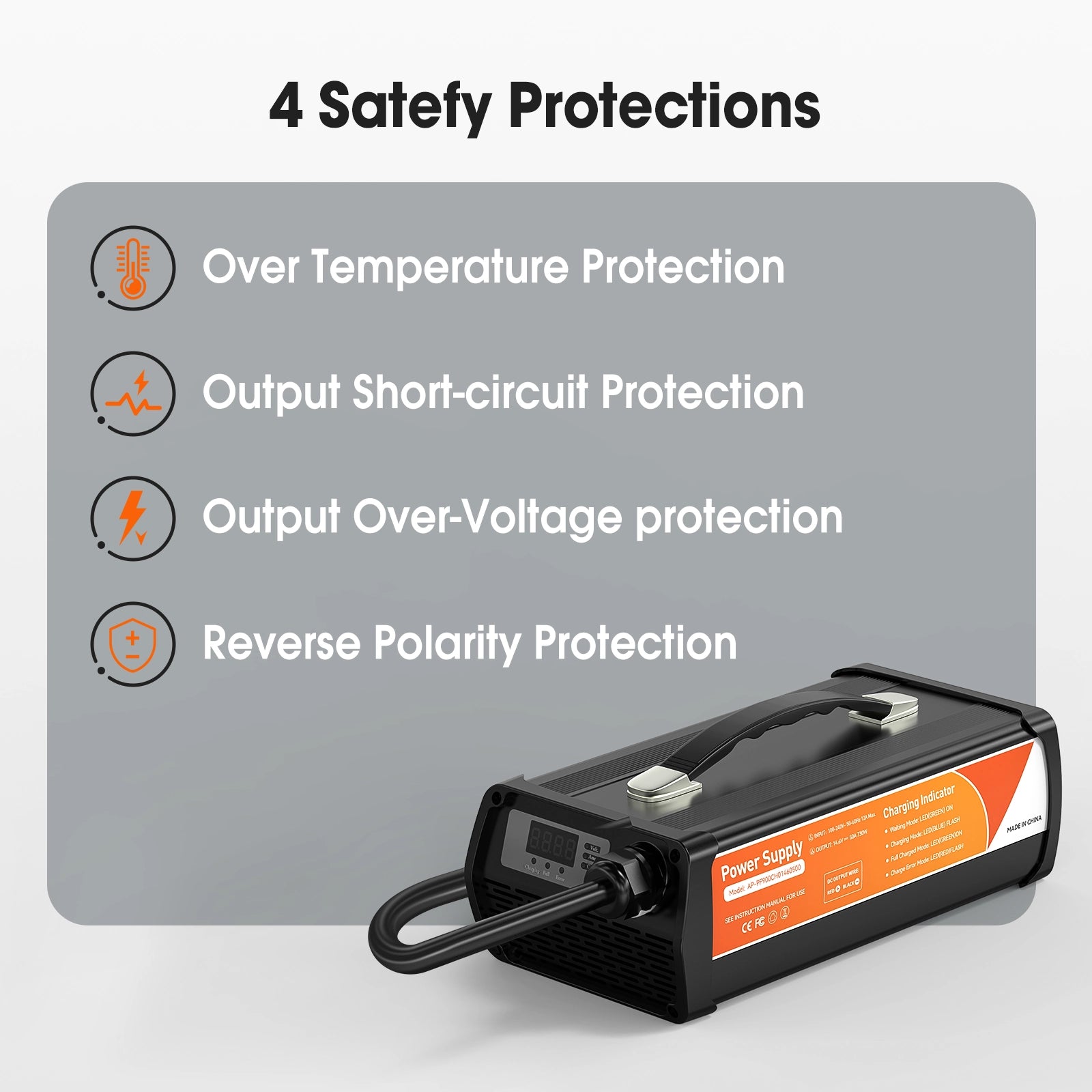 Temgot 14.6V 50A LiFePO4 Battery Charger, Fast Charging Lithium Battery Charger with Smart Activation, LED Indicator, Wire Lugs & Full Protection
