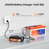 Temgo 14.6V 50A LiFePO4 Battery Charger, Fast Charging Lithium Battery Charger with Smart Activation, LED Indicator, Wire Lugs & Full Protection