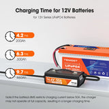 Temgot 14.6V 50A LiFePO4 Battery Charger, Fast Charging Lithium Battery Charger with Smart Activation, LED Indicator, Wire Lugs & Full Protection