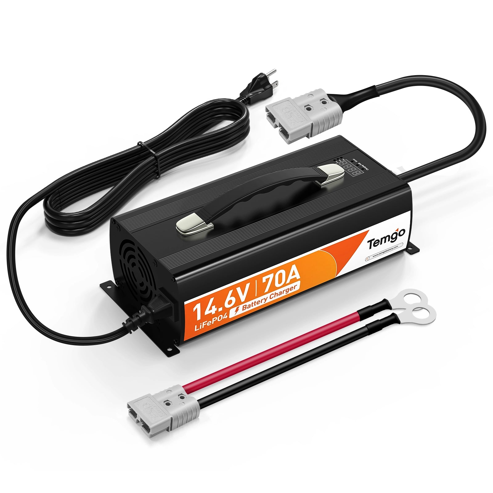 Temgot 14.6V 70A LiFePO4 Battery Charger, Fast Charging Lithium Battery Charger with Smart Activation, LED Indicator, Wire Lugs & Full Protection