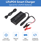 14.6V 20A Smart Battery Charger, LiFePO4 Battery Charger for 12V Lithium Battery, Perfect for LiFePO4 Battery Recharging, Support Fast Charging