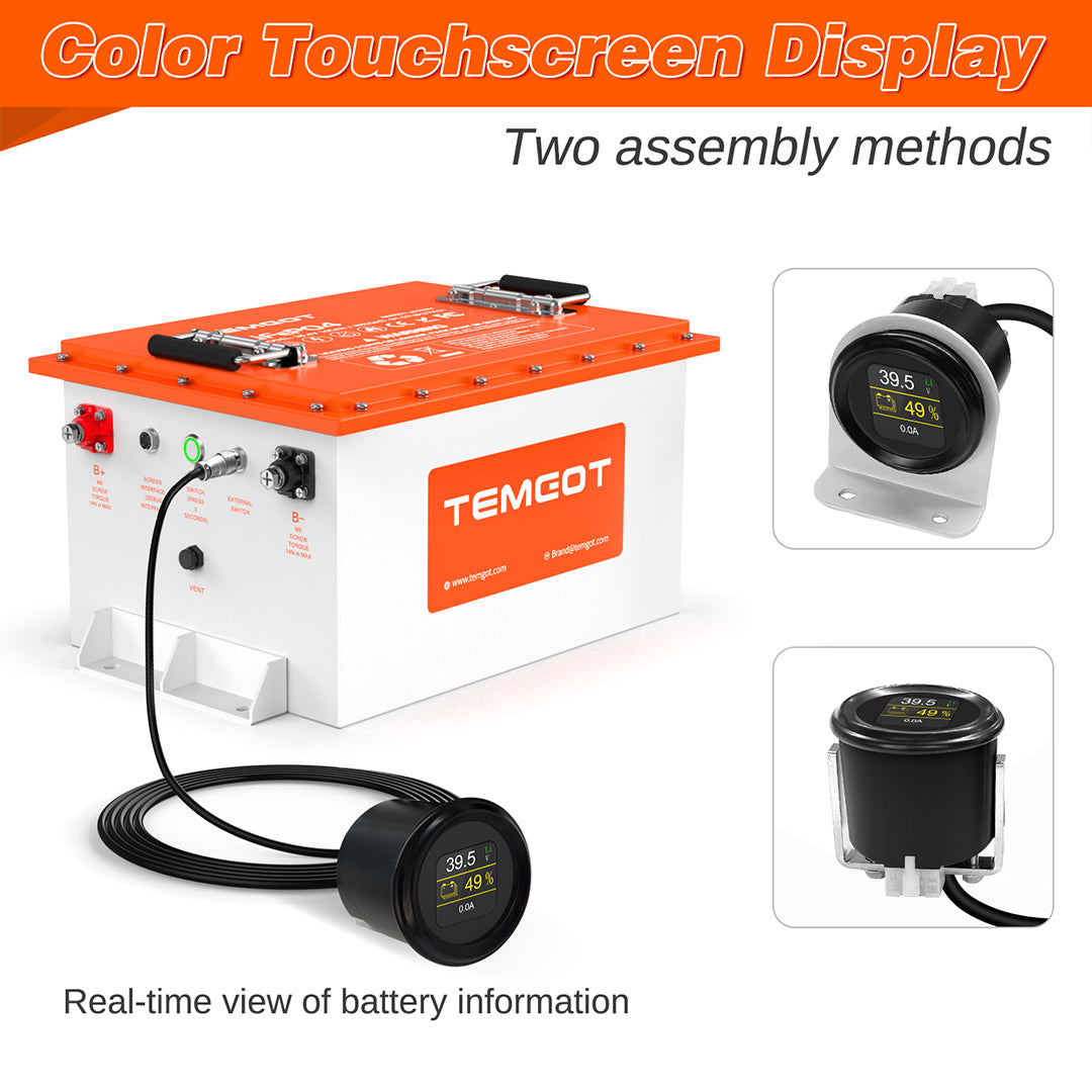 Temgot 38.4V 105Ah Lithium Golf Cart Battery, with Touch Monitor, 4000+ Cycles Rechargeable 160A BMS LiFePO4 Battery