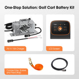 Temgo 72V 105Ah Lithium Golf Cart Battery, Complete Upgrade Kit with 78.1V 15A Charger, LCD Display & Bluetooth App, Built-in 200A Smart BMS, Max 14.08kW Output