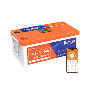 Temgo LiFePO4 12V 300Ah 3840Wh Self-Heating Battery with Touchable LCD Screen, Built-in 200A BMS & Bluetooth, 5000+ Cycles, Perfect for RVs, Motorhomes, Off Grid, Trailer & Camper