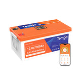 Temgo LiFePO4 12V 300Ah 3840Wh Self-Heating Battery with Touchable LCD Screen, Built-in 200A BMS & Bluetooth, 5000+ Cycles, Perfect for RVs, Motorhomes, Off Grid, Trailer & Camper