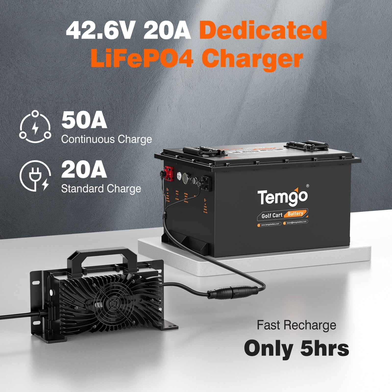 Temgo 36V 100Ah 3.84kWh Lithium Golf Cart Battery with SOC Indicator Display, Built-in 200A BMS & Bluetooth, 4000+ Cycles & IP67, 12S1P