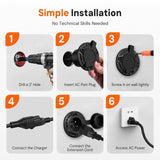 【Pre-order】125V 15A AC Power Inlet Port Plug with 16.5in Cord & 9.84ft Extension Cable, Waterproof Cap, 14AWG, Golf Cart & Outdoor Charging Socket Kit