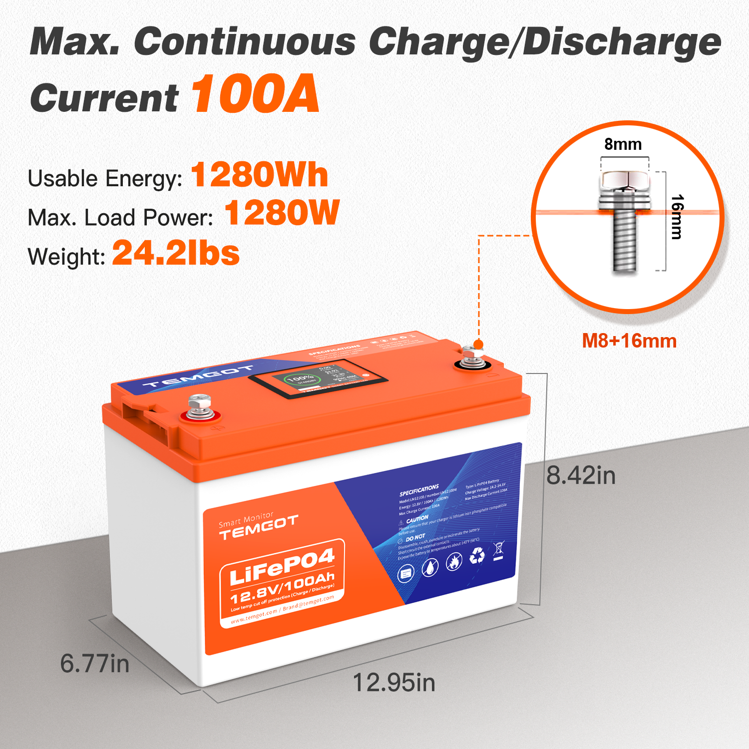 Elefast 12V 100Ah Mini Bluetooth LiFePO4 Lithium Battery, Low Temperature  Protection 100A BMS, 10-Year Lifespan, Max.1280Wh Energy LiFePO4 Battery in